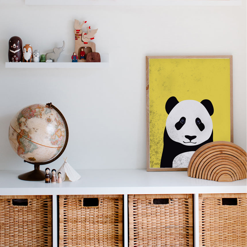 Cute Panda Face | Mustard or Teal | UK Art Seller