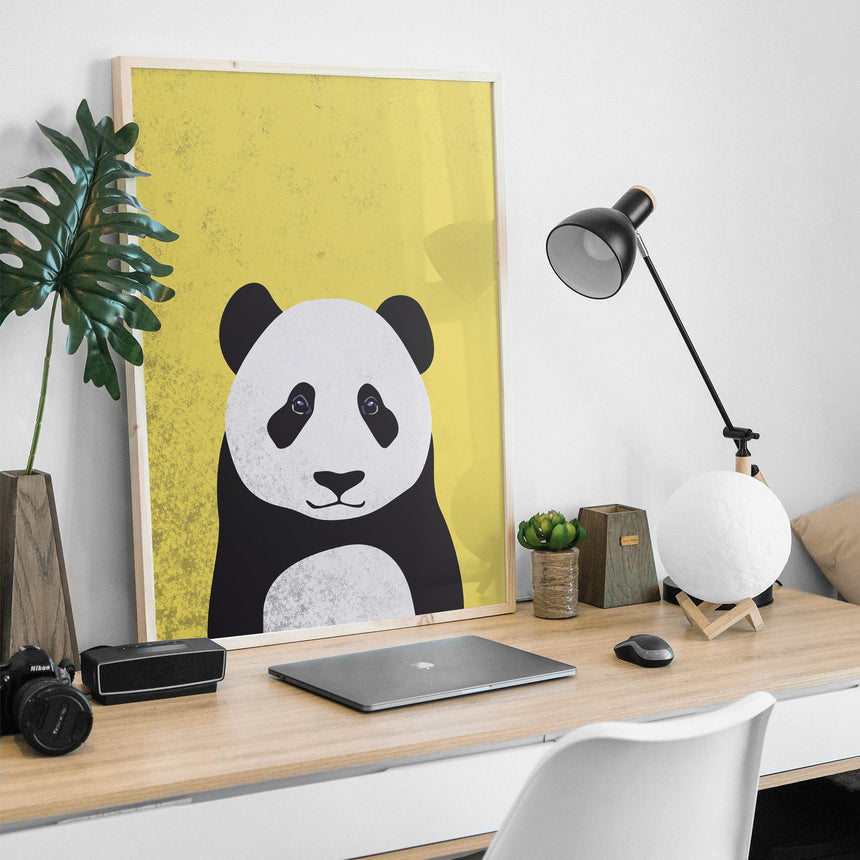 Cute Panda Face | Mustard or Teal | UK Art Seller