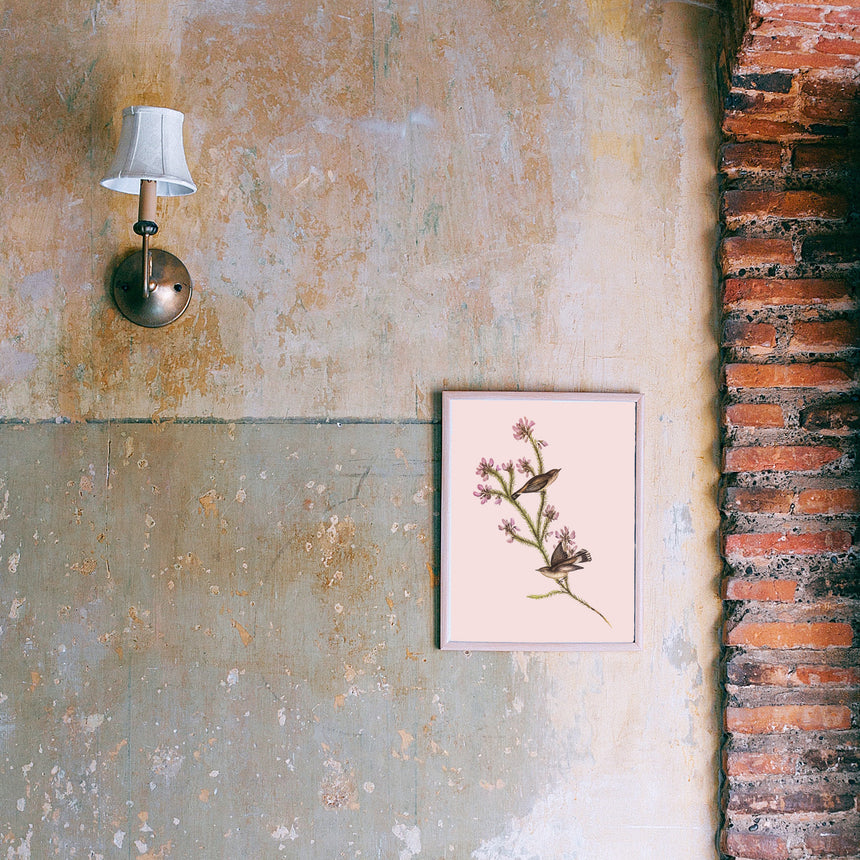 Dusty Pink Robin Florals | Vintage Art